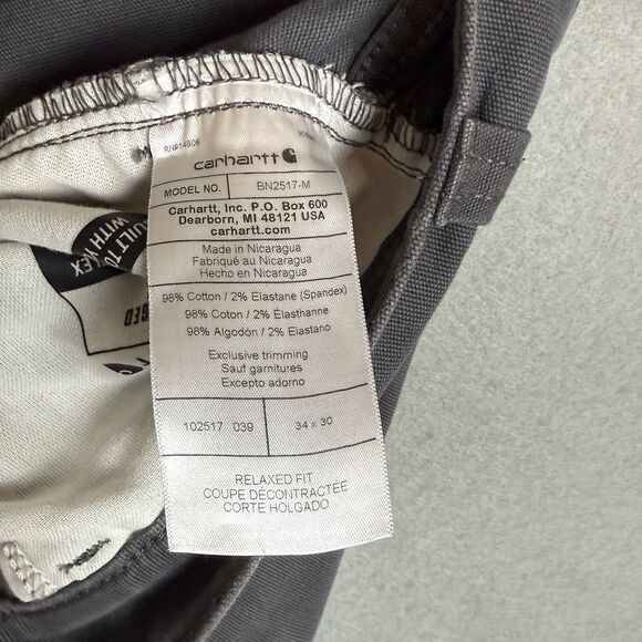 Carhartt Mens Work Pant 34x30 Grey Relaxed Rugged Flex 5-Pocket Canvas BN2517-M - Picture 3 of 7